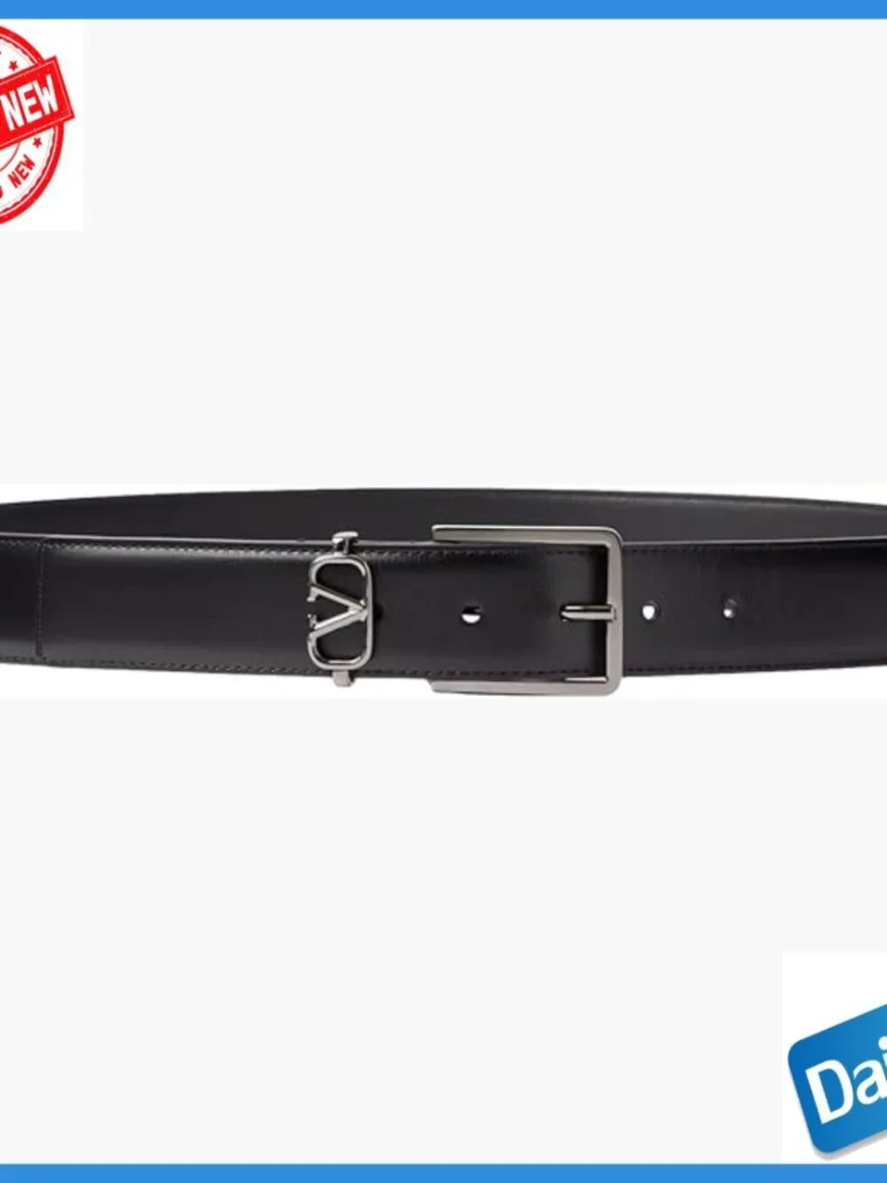 Men's Leather Belt with VLogo Buckle, Size 38US, Dry Clean Only
